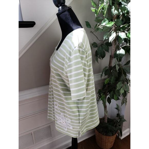 Alfred Dunner Top Women's Size X-Large Mint Green Cotton Sort Sleeves V-Neck - Picture 8 of 12